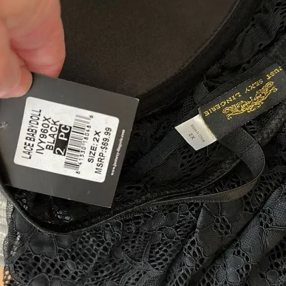 Just Sexy Lingerie Black lace babydoll Chemise NWT plus Size 2X - Picture 7 of 7